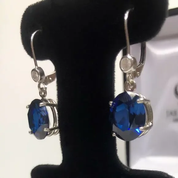 Beautiful 12ctw Oval Cut Sapphire Earrings in Sterling Silver Lab Sapphires - Picture 4 of 5